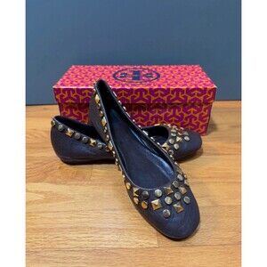 Tory Burch studded Lamb Leather Baller Flats Brown 8.5
